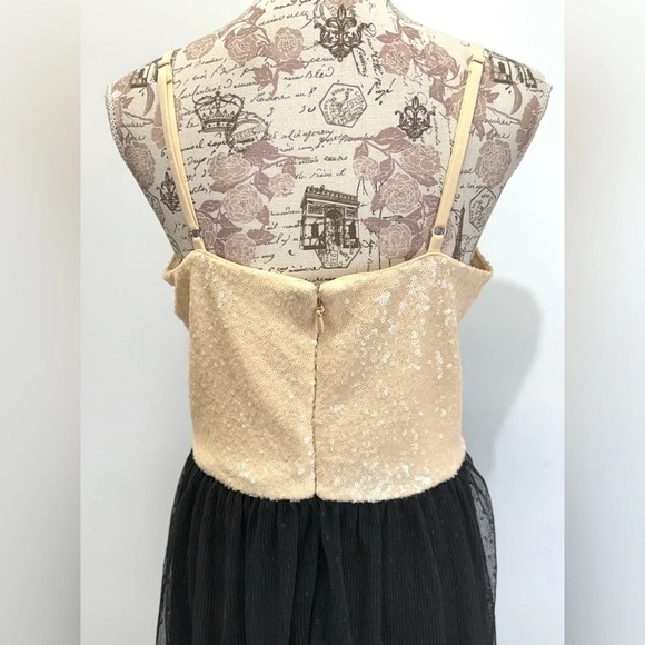 DRESS THE POPULATION Cream sequin KADY w/black tulle skirt cocktail dress size L - Picture 6 of 13